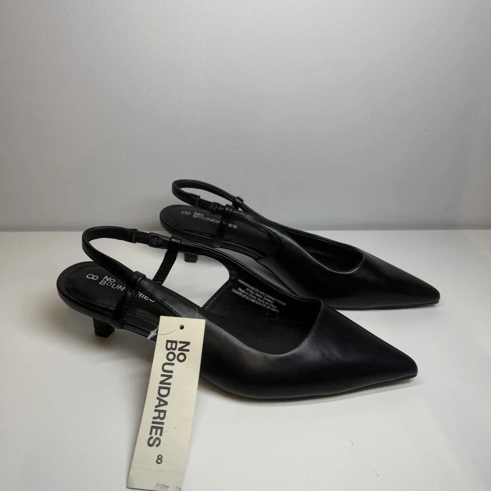 No Boundaries Kitten Sling Heels Women's Size  8 Wide Black Slip On Heeled